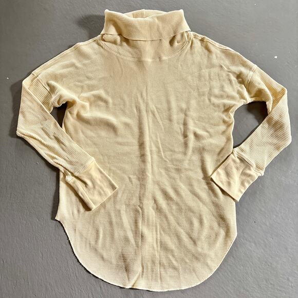 Aritzia Thermal Waffle Knit Cowl Neck Sweater Soft Butter Yellow Medium - Picture 1 of 8